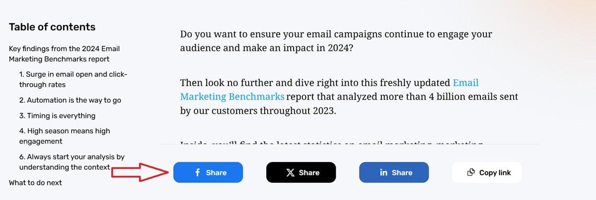 Blog post with social sharing buttons for Facebook, Twitter, and LinkedIn, demonstrating effective social media integration for content amplification